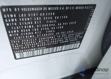 2021 Volkswagen Tiguan 2.0T Se/2.0T Se R-Line Black/2.0T Sel from USA, damaged, VIN 3VV3B7AX4MM136860